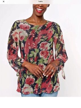 Susan Graver Occasions Shimmer Floral Foil Printed Top